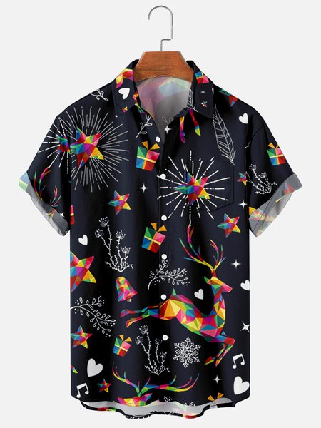 

Shirt Collar Casual Shirts, Black, Men's Floral shirt