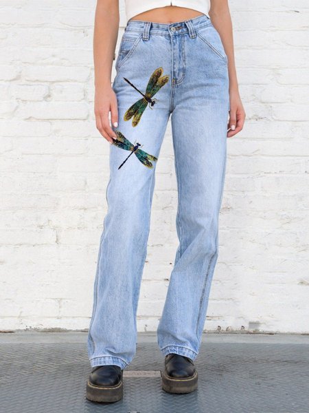 

Animal Cotton Blends Loosen Pants, Blue, Pants