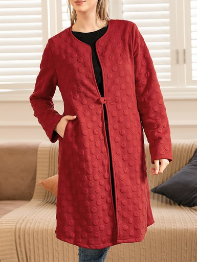 

Red texture fabric disc button cotton blended cardigan coat, Cardigans