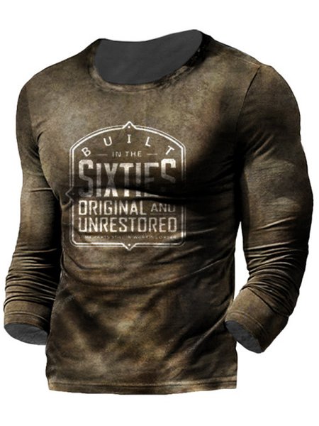 

Cotton Blends Casual Long Sleeve Shirts & Tops, Brown, T-shirt