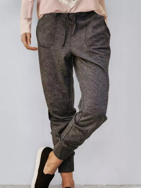 

Straight Pockets Mid Waist Cotton Blends Pants, Deep gray, Pants