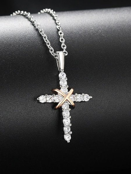 

Simple Cross Rhinestone Alloy Necklace, Silver, Necklaces