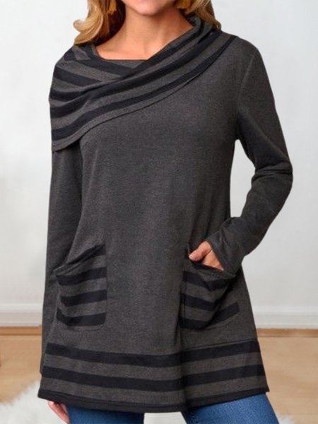 

Striped Casual Shirts & Tops, Deep gray, Long sleeve tops