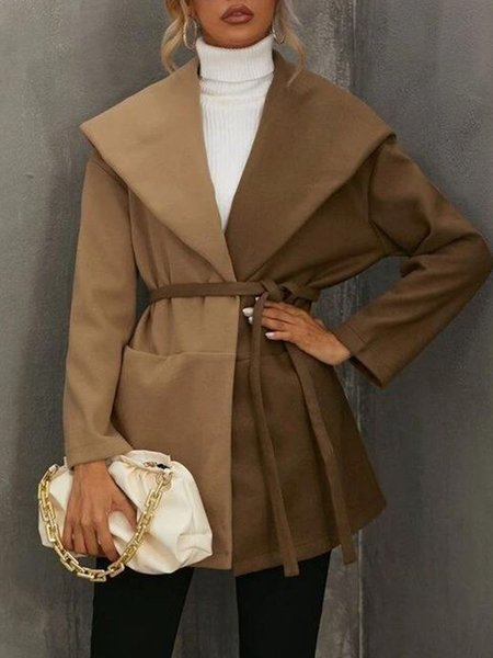 

Loosen Lapel Casual Color Block Outerwear, Brown, Coats