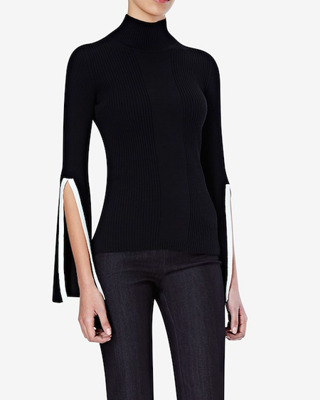 

Winter Skinny Elegant Long sleeve Slit Color Block Sweater, Black, Pullovers