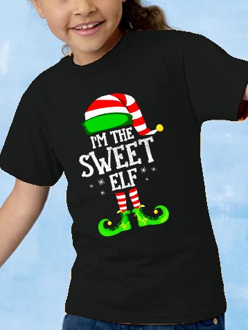 Christmas Sweet Elf Print Family Shirt children’s Shirt, Black, T-shirts