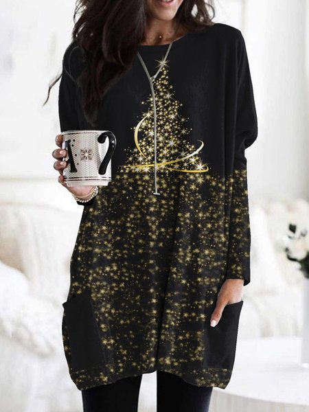

Women Casual Christmas Vintage Round Neck Mini Dresses, Black, Mini Dresses