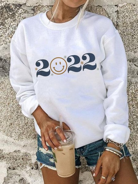

Round Neck Letter Casual Sweatshirt, White, Hoodies & Sweatshirts
