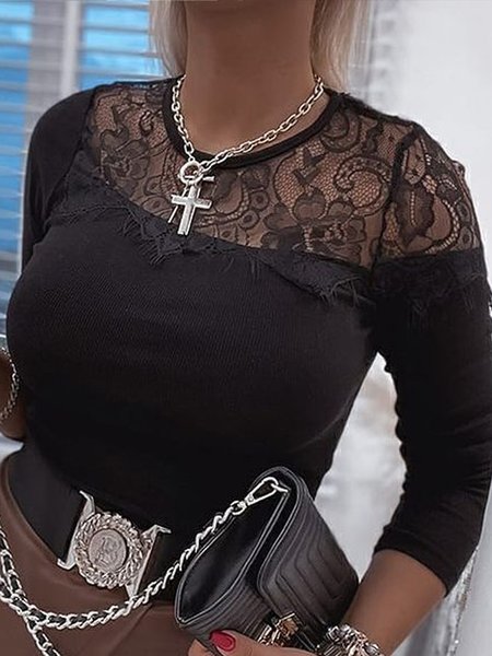 

Plain Shirts & Tops（accessory not included）, Black, Long sleeve tops