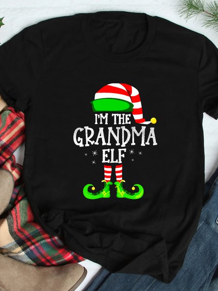 

Christmas Grandma Elf Print Family Shirt Women‘s Shirt, Black, T-shirts