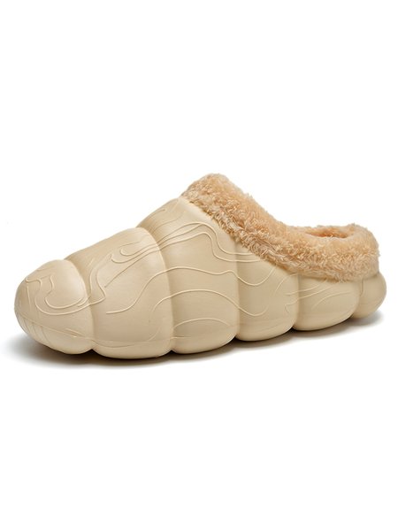 

Star Same Style Casual Embossed Velvet Flat Shoes, Beige, Slippers