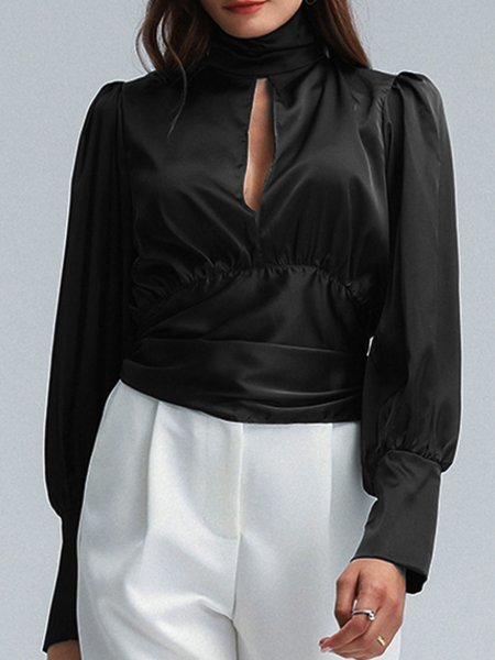 

Work Date Daily Regular Fit Plain Simple Top, Black, Blouses and Shirts