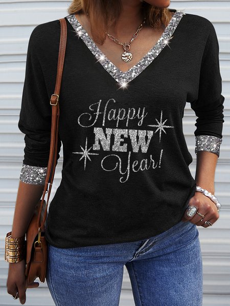 

Regular Fit V Neck Shirts & Tops, Black, Long sleeve tops