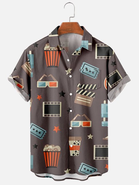 

Shirt Collar Cartoon Outdoor Shirts, As picture, Men's Floral shirt