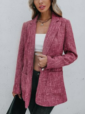 

Cotton Blends Lapel Solid Outerwear, Rose, Coats