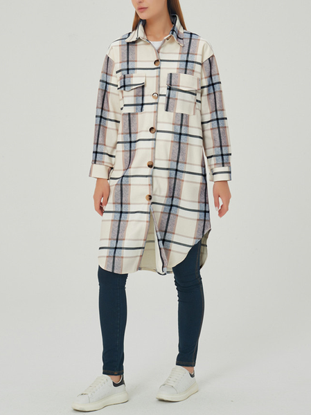 

V Neck Loosen Simple Outerwear, White gray, Coats