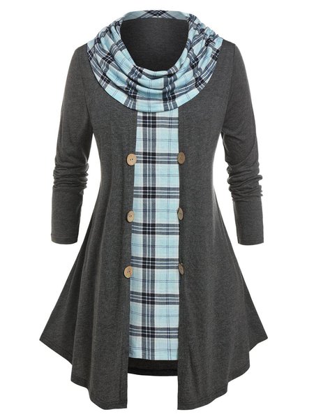 

Casual Long Sleeve Cowl Neck Dresses, Deep gray, Mini Dresses
