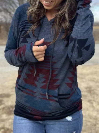 

Hooded geometric print loose pullover, Deep gray, Sweatshirts & Hoodies