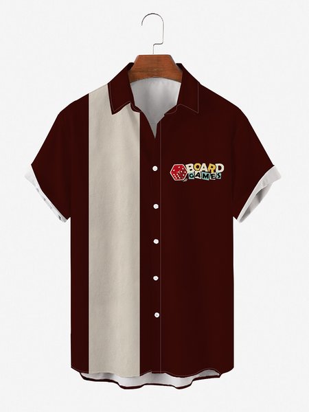 

Mens Casino Dice Print Round Hem Loose Short Sleeve Bowling Shirts, Burgundy, Men's Floral shirt