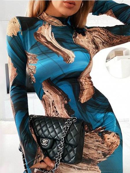 

Simple Basics Elegant Simple Abstract Slim Fit Dress, Blue, Mini Dresses