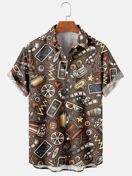 

Geometric Shirt Collar Short Sleeve Shirts, As picture, Men's Floral shirt