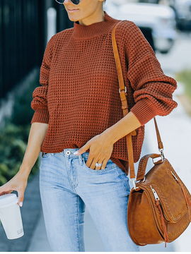 

Loosen Yarn/Wool Yarn Casual Sweater, Caramel, Sweaters
