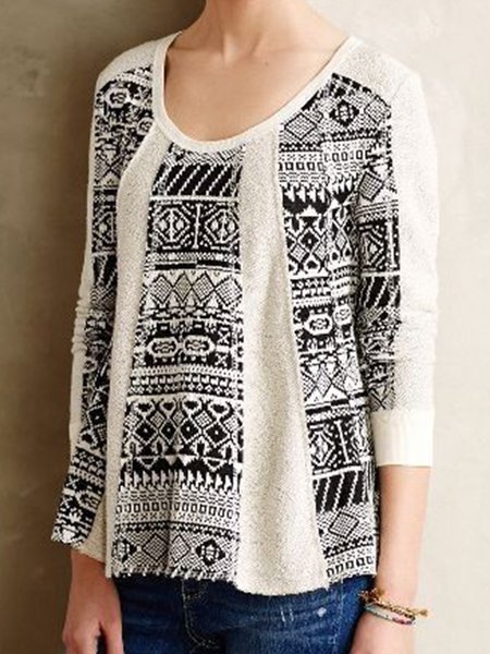 

Scoop Neckline Tribal Shirts & Tops（accessory not included）, Off white, Tees & T-shirts