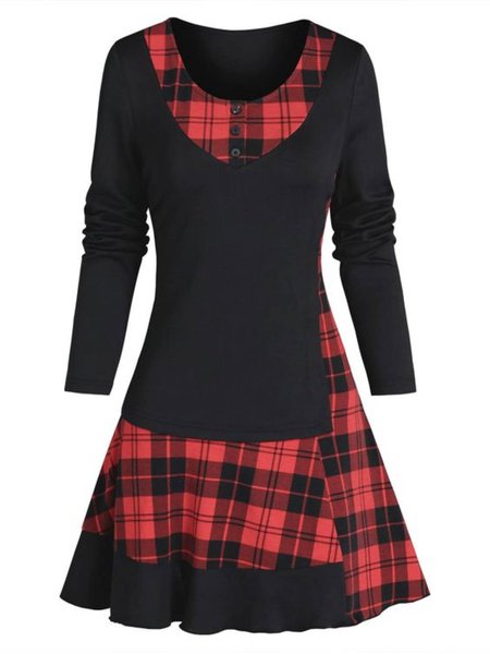 

Casual Round Neck Checked/Plaid Dresses, Black, Mini Dresses