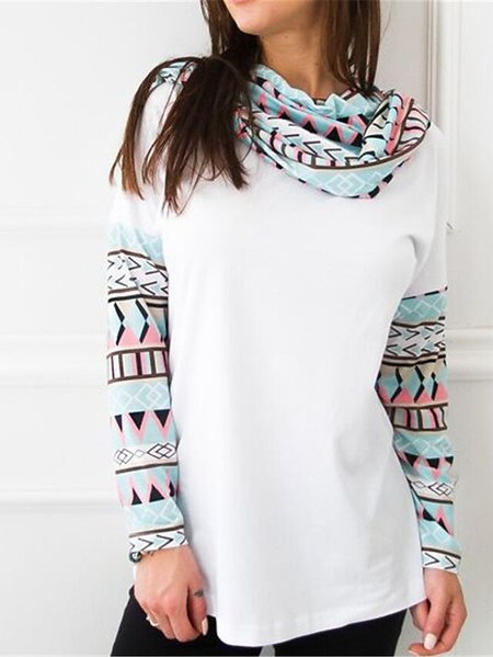 

Cotton Blends Cowl Neck Ethnic Shirts & Tops, White, Long sleeve tops