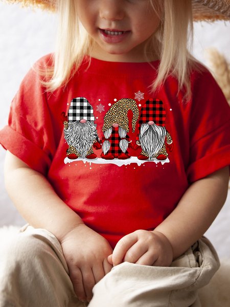 

Three Gnomes In Leopard Printed Buffalo Plaid Christmas Family Shirts & Tops, Red, Kids
