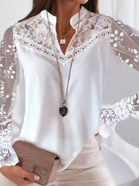 

Elegant Solid Loosen Shirts & Tops, White, Shirts & Blouses