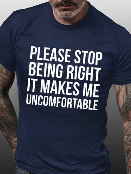 

Funny text print round neck short-sleeved cotton T-shirt, Purplish blue, T-shirts