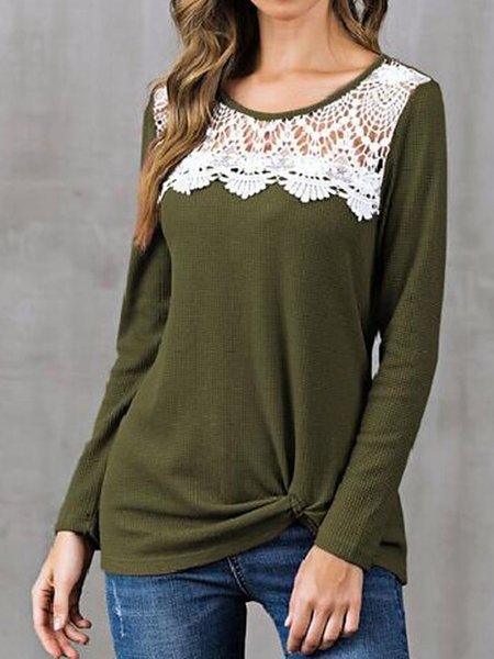 

Loosen Crew Neck Shirts & Tops, Darkgreen, Long sleeve tops