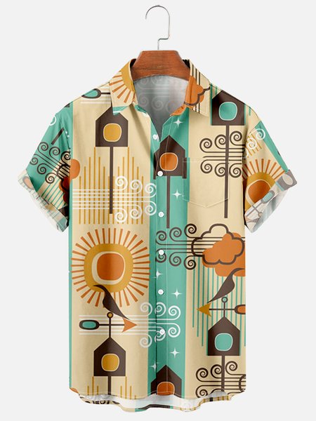 

Shirt Collar Short Sleeve Vacation Shirts, As picture, Men's Floral shirt