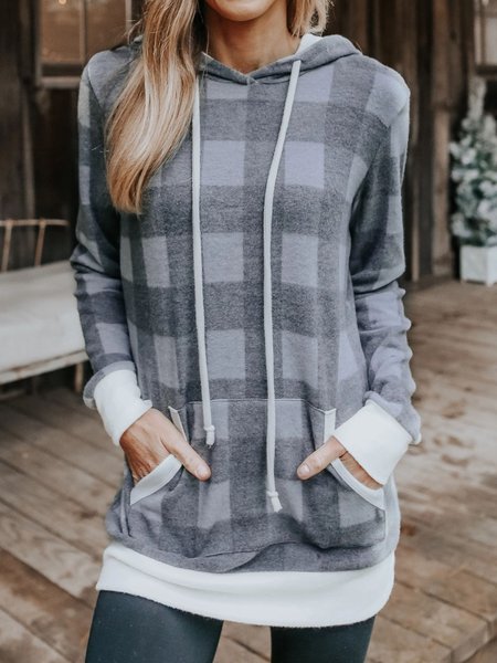 

Geometric Plaid Pockets Loosen Sweatshirt, Gray, Sweatshirts & Hoodies