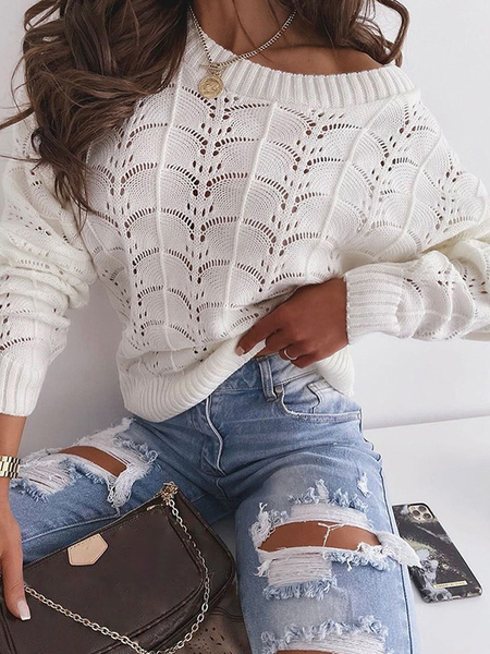 

Sweet Yarn/Wool Yarn Sweater, White, Sweaters