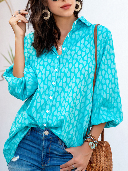 

Casual Elegant Cotton Blends Shirt Collar Geometric Shirts & Tops, Green, Shirts & Blouses