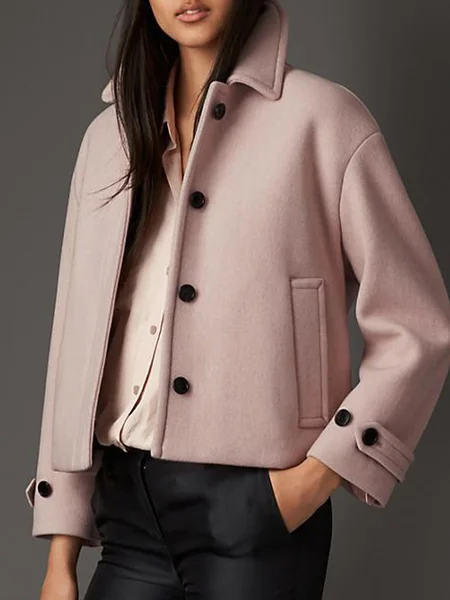

Elegant Lapel Solid Outerwear, As picture, Jackets