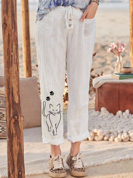 

Casual Animal Pants, White, Pants