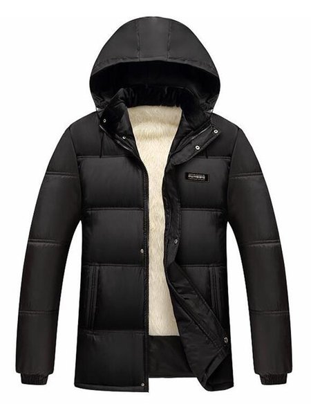 

Men's Mid-Length Plus Velvet Padded Cotton Jacket, Black white, Outerwear