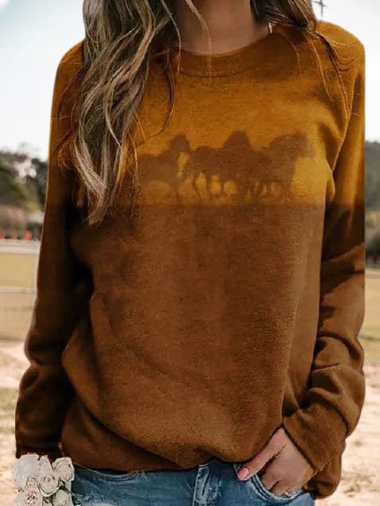 

Horses Printed Loosen Raglan Sleeve Crew Neck Sweatshirts, Brown, Sweatshirts & Hoodies