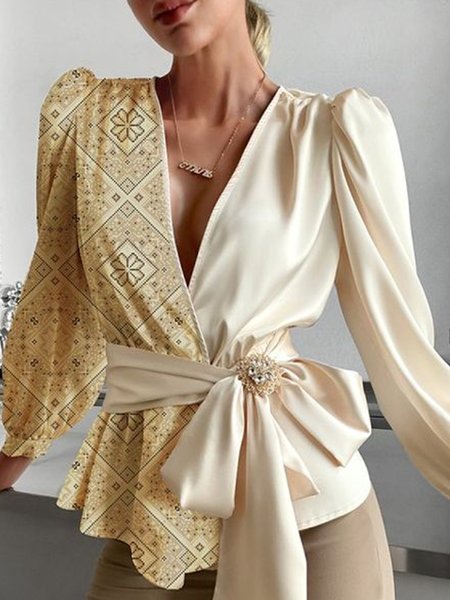 

Date Daily Work Holiday Fit V Neck Elegant Top, Yellow, Blouses and Shirts