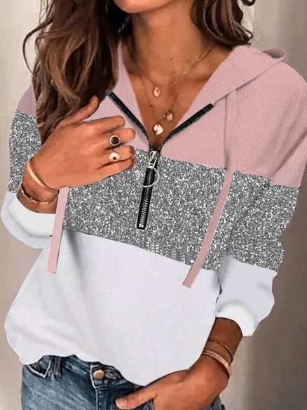 

Hooded Cotton Blends Sweatshirt, As picture, Hoodies & Sweatshirts