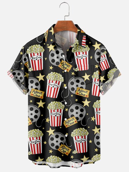 

Shirt Collar Geometric Vacation Shirts, Black, Men's Floral shirt