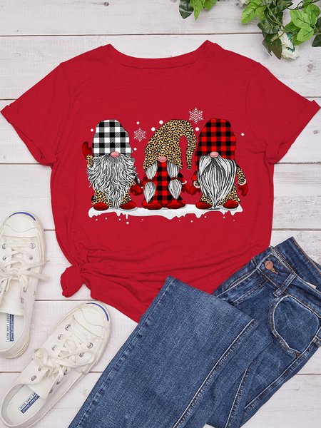 

Three Gnomes In Leopard Printed Buffalo Plaid Christmas Family Shirts & Tops, Red, T-shirts
