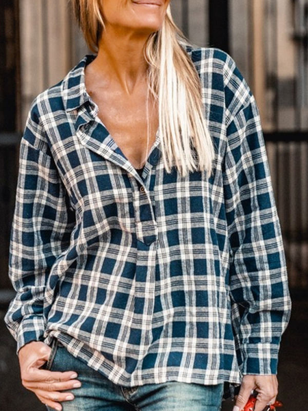 

Checked/Plaid Regular Fit Cotton Blends Shirts & Tops, Navyblue, Long sleeve tops