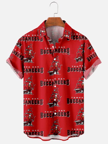 

Mens Florida Tampa Bay Buccaneers Super Bowl Rubgy Print Casual Breathable Chest Pocket Short Sleeve Hawaiian Shirts, Red, Men's Floral shirt