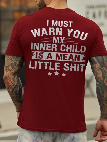 

I Just Warn My You Inner Child Is A Mean Little Shit Back Print Short Sleeve Casual T-shirt, Red, T-shirts