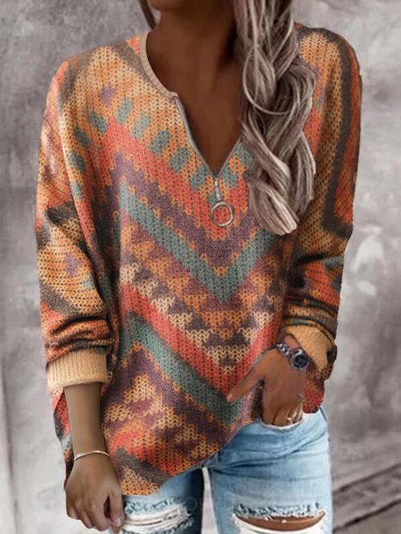 

Tribal Casual Zipper Shirt & Top, Multicolor, Long sleeve tops