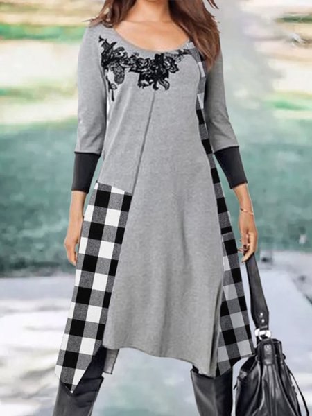 

Casual Checked/Plaid Dresses, Gray, Midi Dresses